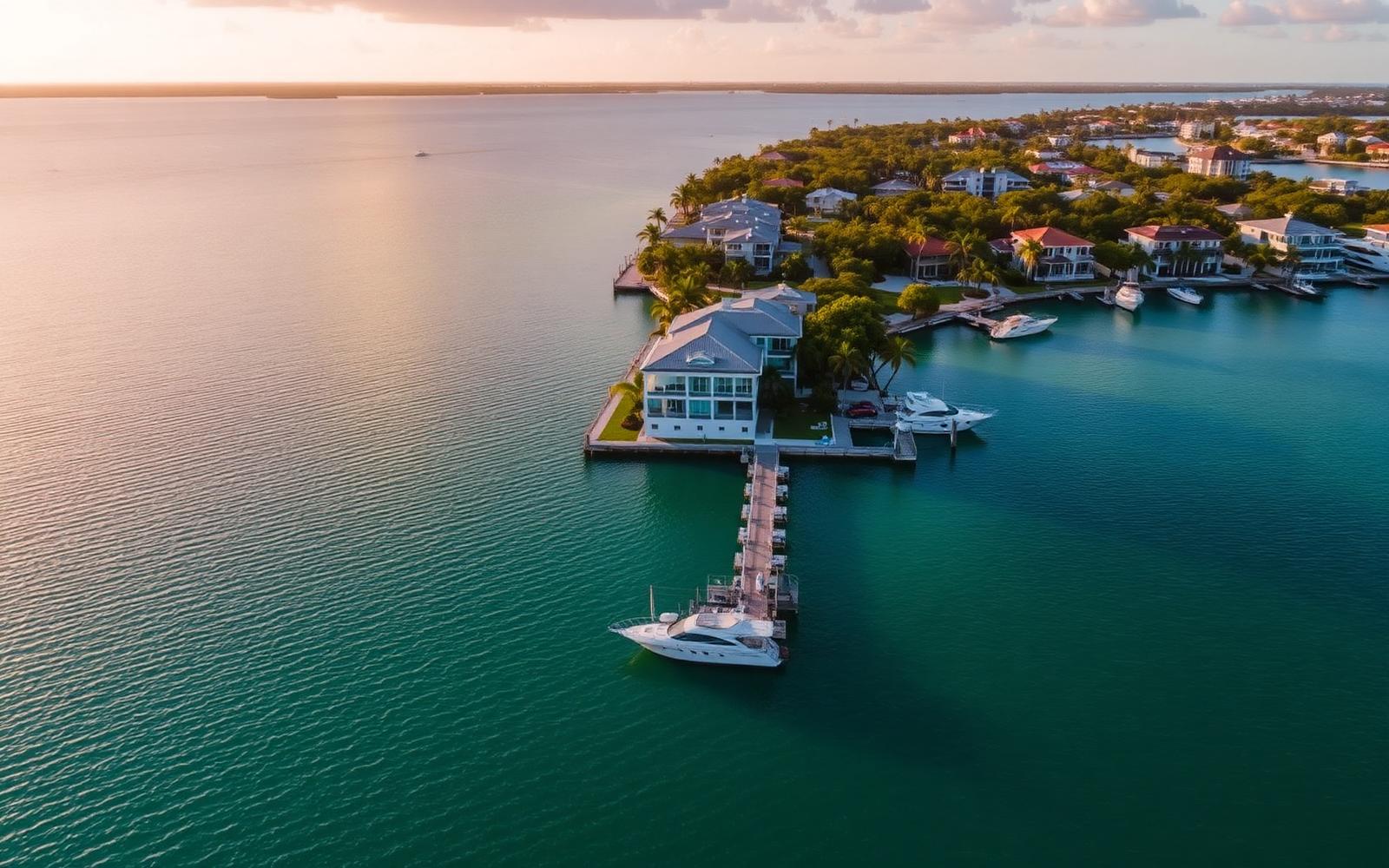 Aerial view of an intracoastal waterfront home with private dock